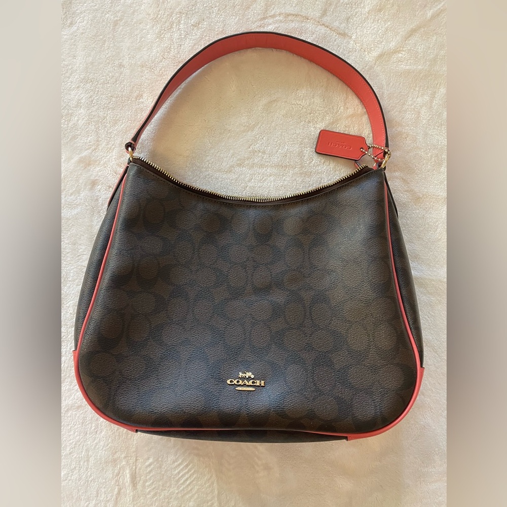 Coach Signature Brown and Coral Shoulder Bag F29209